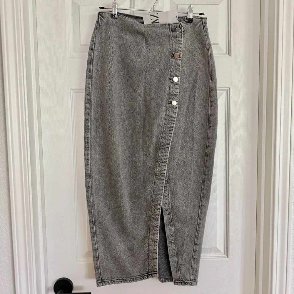 ZARA Denim Crossover Midi Skirt in Dark Gray NWT Medium M NWT - Picture 6 of 16